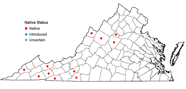 Locations ofCarex roanensis F.J. Hermann in Virginia
