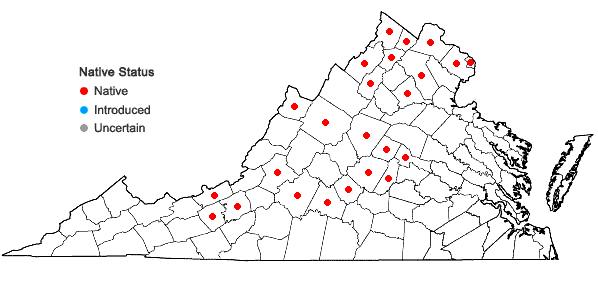 Locations ofCarex shortiana Dewey in Virginia