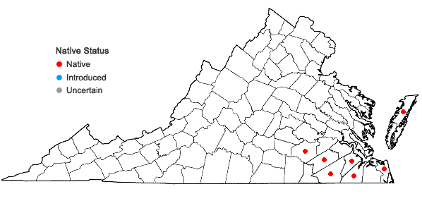 Locations ofCarex striata Michaux in Virginia