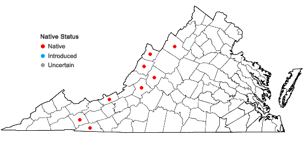 Locations ofCarex trisperma Dewey in Virginia