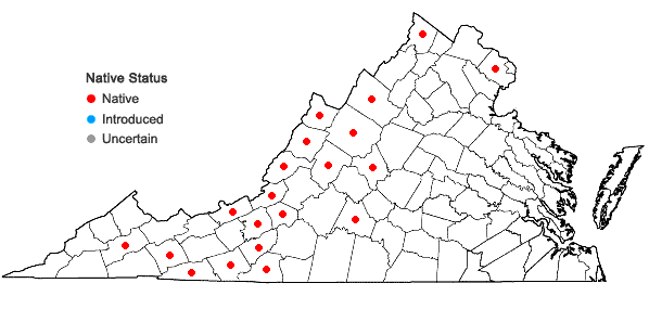 Locations ofCastilleja coccinea (L.) Spreng. in Virginia