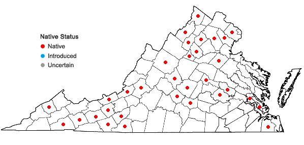 Locations ofCeratodon purpureus (Hedw.) Brid. ssp. purpureus in Virginia