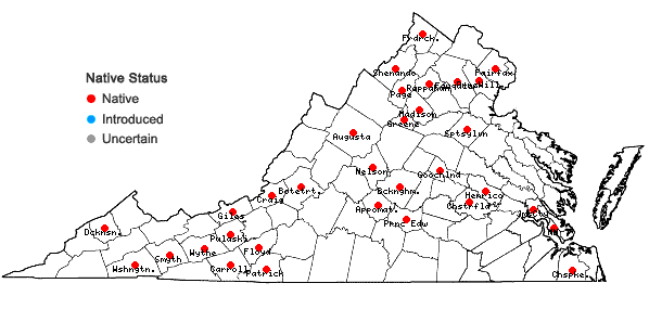 Locations ofCeratodon purpureus (Hedw.) Brid. ssp. purpureus in Virginia