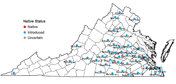 Locations ofCommelina diffusa Burman f. in Virginia