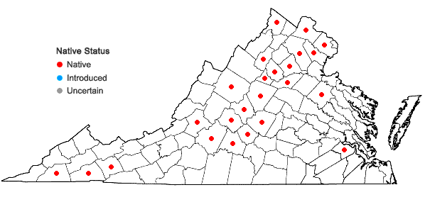 Locations ofCorallorhiza wisteriana Conrad in Virginia