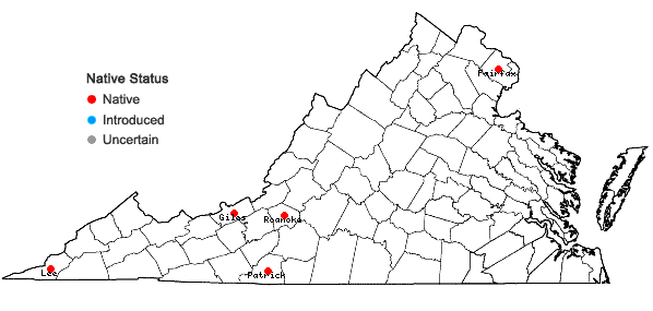 Locations ofCynodontium serrulatum (Funck ex Brid.) Lindb in Virginia