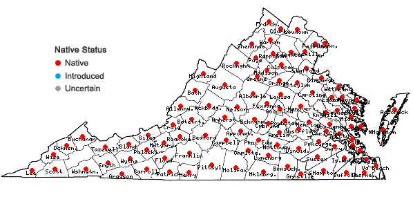 Locations ofCypripedium acaule Aiton in Virginia