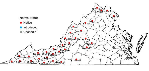 Locations ofCystopteris bulbifera (L.) Bernh. in Virginia