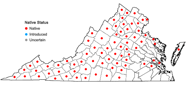 Locations ofDeparia acrostichoides (Sw.) M. Kato in Virginia