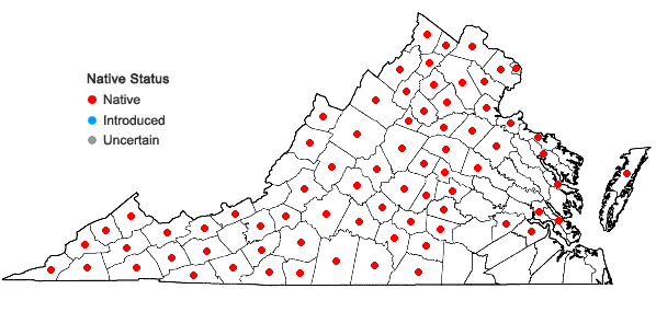 Locations ofDeparia acrostichoides (Sw.) M. Kato in Virginia