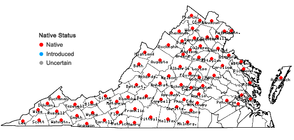 Locations ofDeparia acrostichoides (Sw.) M. Kato in Virginia