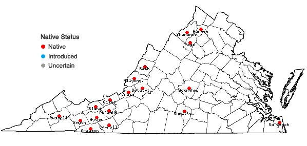 Locations ofDicranum bonjeanii De Notaris in Virginia