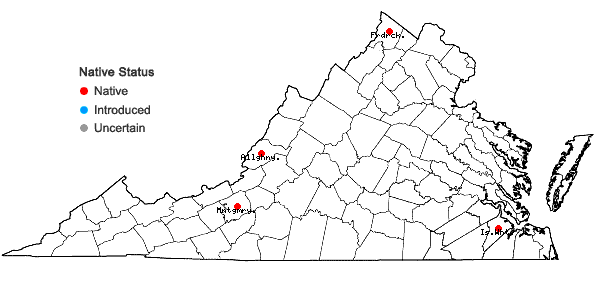 Locations ofDidymodon tophaceus (Brid.) Lisa in Virginia