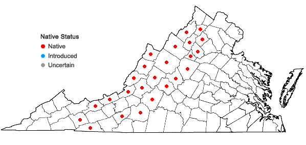 Locations ofDiervilla lonicera Miller in Virginia