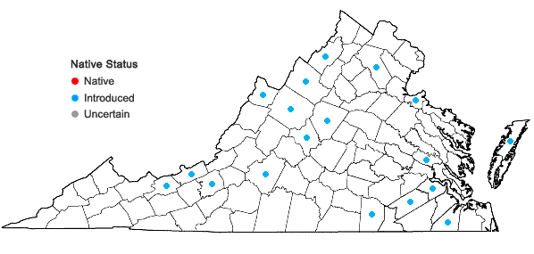 Locations ofDigitaria sanguinalis (L.) Scop. in Virginia