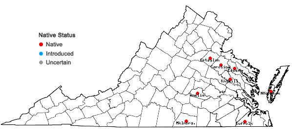 Locations ofDigitaria villosa (Walt.) Pers. in Virginia