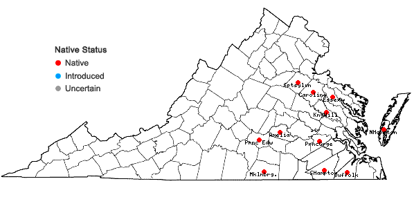 Locations ofDigitaria villosa (Walt.) Pers. in Virginia