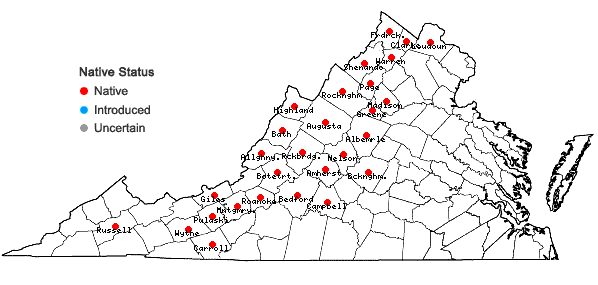 Locations ofDraba ramossissima Desvaux in Virginia