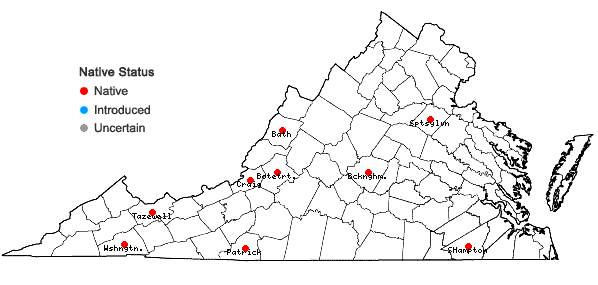 Locations ofDumortiera hirsuta (Sw.) Nees in Virginia