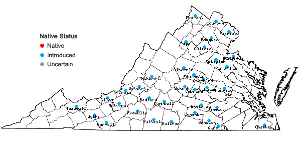 Locations ofEragrostis minor Host in Virginia