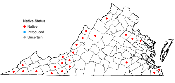 Locations ofEriophorum virginicum L. in Virginia