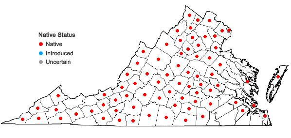 Locations ofEupatorium sessilifolium L. in Virginia