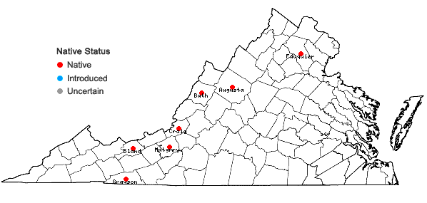 Locations ofFilipendula rubra (Hill) B.L. Robins. in Virginia