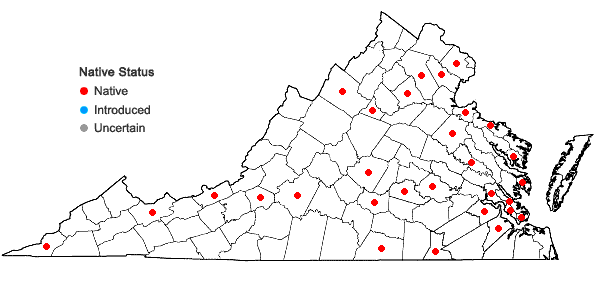 Locations ofFissidens bushii (Cardot & Thér.) Cardot & Thér. in Virginia