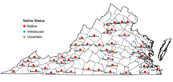 Locations ofFissidens dubius P. Beauv. in Virginia