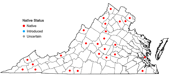 Locations ofFissidens osmundioides Hedwig in Virginia