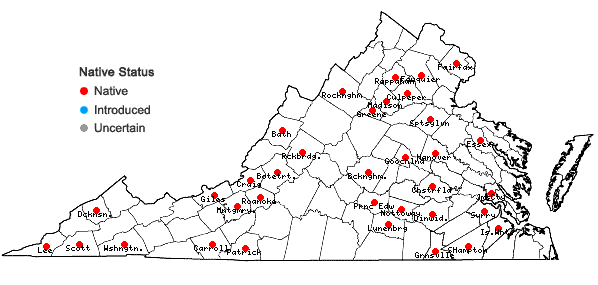 Locations ofFissidens taxifolius Hedwig in Virginia