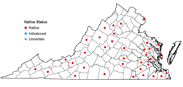 Locations ofFrullania brittoniae A. Evans in Virginia