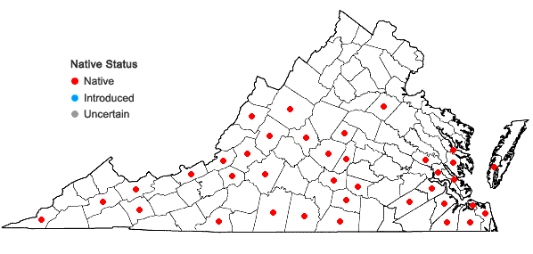 Locations ofFrullania ericoides (Nees) Mont. in Virginia