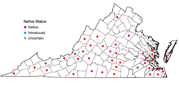 Locations ofFrullania ericoides (Nees) Mont. in Virginia
