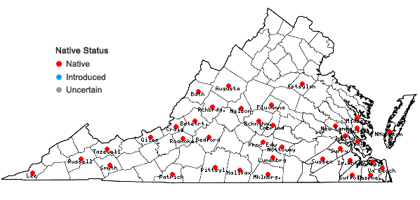 Locations ofFrullania ericoides (Nees) Mont. in Virginia