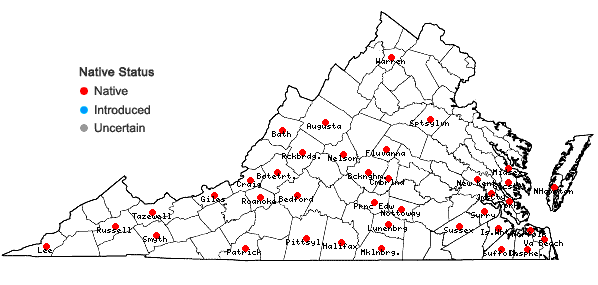 Locations ofFrullania ericoides (Nees) Mont. in Virginia
