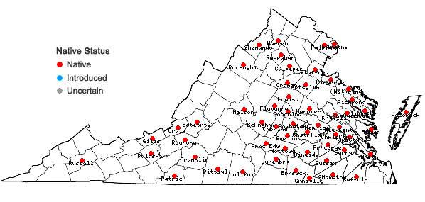 Locations ofFrullania inflata Gottsche in Virginia