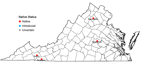 Locations ofFrullania oakesiana Sullivant ssp. oakesiana in Virginia