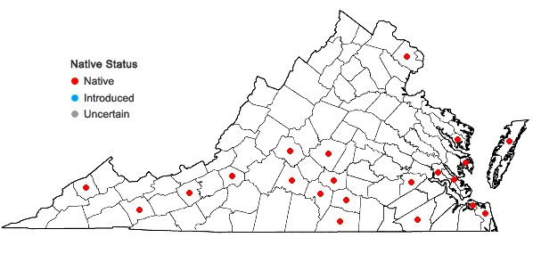 Locations ofFunaria flavicans Michaux in Virginia
