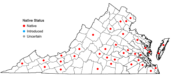 Locations ofFunaria hygrometrica Hedwig var. hygrometrica in Virginia