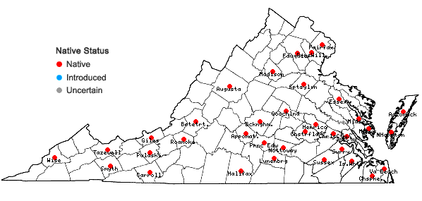 Locations ofFunaria hygrometrica Hedwig var. hygrometrica in Virginia