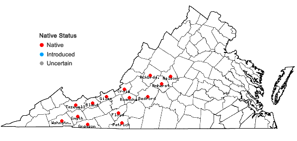 Locations ofGentiana austromontana Pringle & Sharp in Virginia