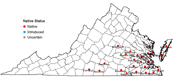 Locations ofGentiana catesbaei Walt. in Virginia