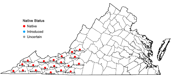 Locations ofGentiana decora Pollard in Virginia