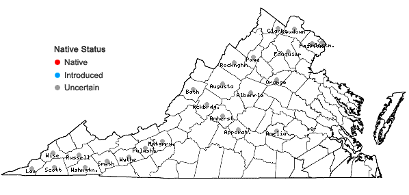 Locations ofGeum vernum (Raf.) Torr. & Gray in Virginia