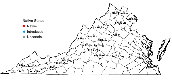 Locations ofGeum vernum (Raf.) Torr. & Gray in Virginia