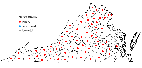 Locations ofGillenia trifoliata (L.) Moench in Virginia