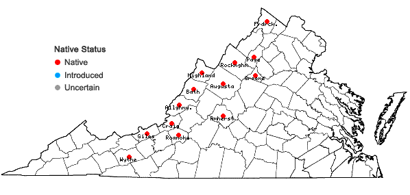 Locations ofGlyceria acutiflora Torr. in Virginia