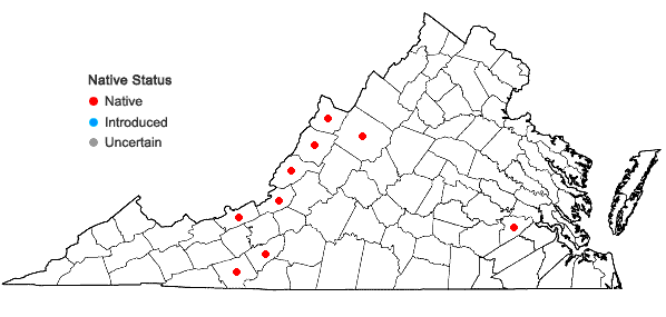 Locations ofGlyceria canadensis (Michx.) Trin. in Virginia