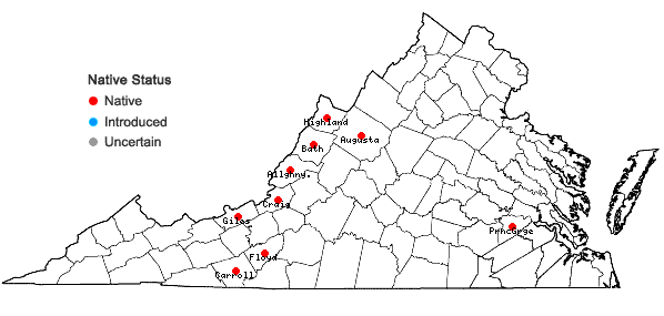 Locations ofGlyceria canadensis (Michx.) Trin. in Virginia
